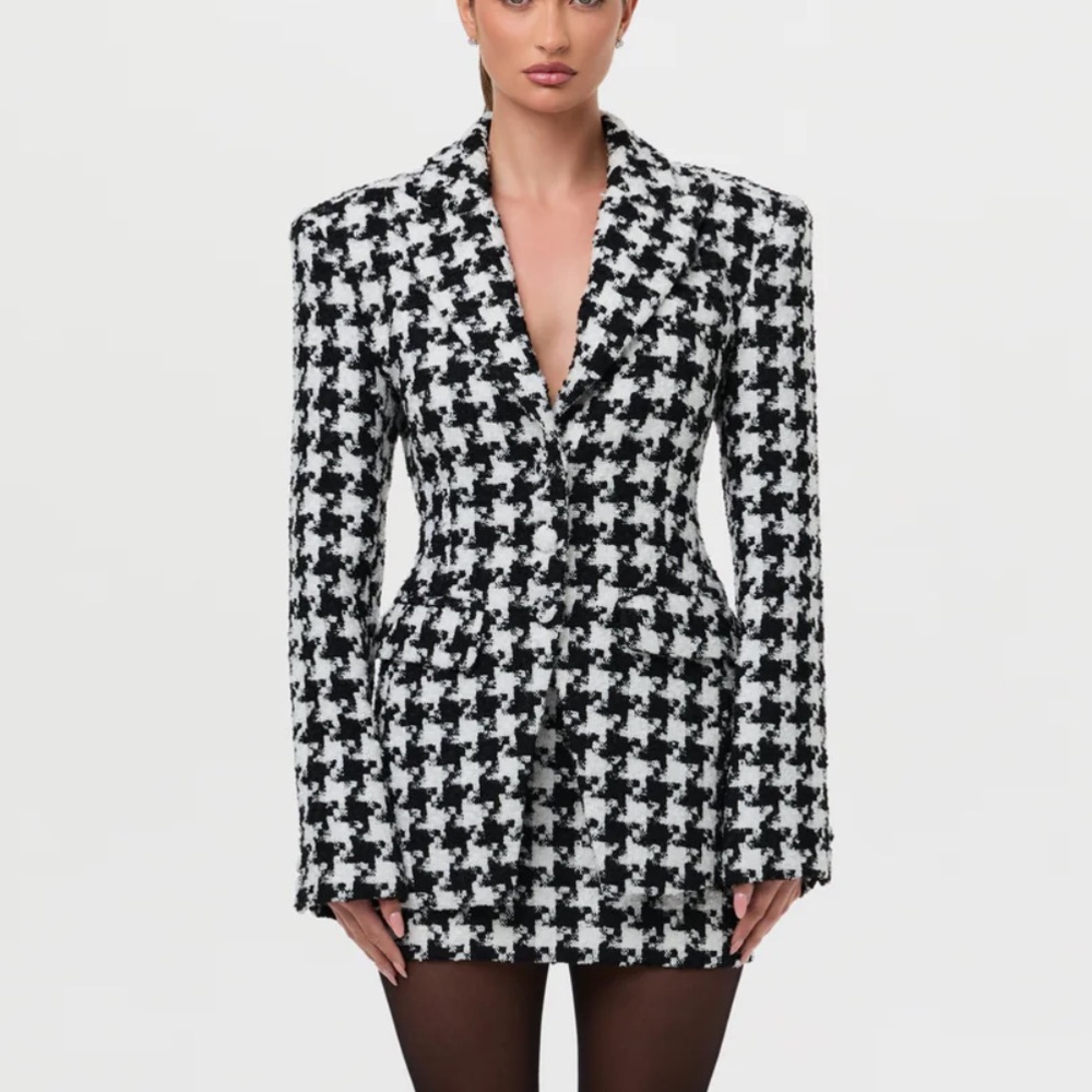 naked wardrobe Black & White Houndstooth Blazer Dress